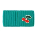 Fascia in maglia verde con ricamo di ciliegie carine, accessori per capelli invernali caldi. - Verde