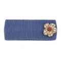 Blue knitted headband featuring a cute plaid flower accent. Perfect for warm and stylish daily wear. - Fog Blue