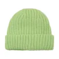 Kids green ribbed knit beanie hat, soft warm winter toddler pull-on cap for boys and girls. - Light Green