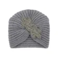 Gorro turbante de punto gris con abalorios para mujer, elegante gorro de invierno cálido. - Gris Medio