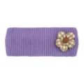 Purple knit headband with plaid flower accent, soft vertical rib warm hair accessory SKU. - Purple