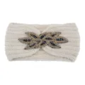 Fascia per capelli in maglia con perline da donna invernale calda accessorio elastico largo - Beige