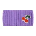 Fascia in maglia viola con ricamo di ciliegie carine, accessorio per capelli caldo invernale. - Viola chiaro