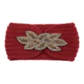 Fascia in maglia rossa con perle e strass, calda fascia invernale per donne e uso quotidiano - Bordeaux