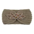 Fascia in maglia perlata da donna, fascia invernale calda con decorazione in cristallo strass. - Kaki