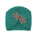 Gorro turbante de punto verde con cuentas, elegante gorro de invierno cálido con cristales - Azul Aqua