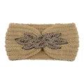Fascia in maglia beige con squisito dettaglio di perline, caldo accessorio invernale. - Kaki