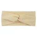 Beige twisted yoga headband, stretchy knit wide hair band for sports and washing face. - Beige
