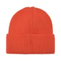 Berretto in maglia a coste arancione, cappello invernale caldo tinta unita con risvolto. - arancio-rosso