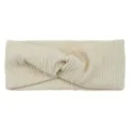 Beige ribbed twisted headband, elastic knit hair band for yoga, sports, and daily wear. - Beige