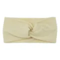 Beige ribbed twisted headband, elastic wide hair band for yoga, sports and face washing. - Beige