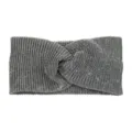 Silver glitter twist knit headband, wide vertical stripe yoga hair band for women. - Twist Style / Gray