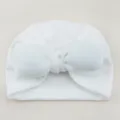 Solid white baby knot turban hat, cute infant bow beanie cap for newborn toddlers daily wear. - One Size / White
