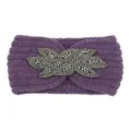 Fascia per capelli lavorata a maglia viola perline paraorecchie inverno morbida chic - Viola