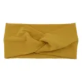 Yellow knitted twist headband, ribbed wide hair band, stylish elastic yoga hair accessory. - Turmeric