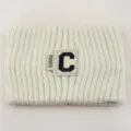 Large bandeau tricoté doux avec patch lettre C, bandeau de yoga visage en laine chaude. - Bandeau Tricoté Lettre C / Beige