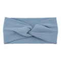 Blue ribbed crisscross headband elastic yoga sports hair band wide hair accessory for women. - Fog Blue