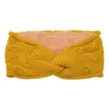Mustard yellow knit twist headband with plush fleece lining, winter ear warmer. - Turmeric