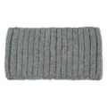 Grey knitted wide hairband with ribbed texture, perfect minimalist winter fashion accessory. - Gray