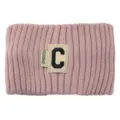 Bandeau tricoté rose pour femme, bandeau cheveux d'hiver élastique avec patch lettre, accessoire. - Bandeau Tricoté Lettre C / Rose