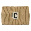 Bandeau tricoté large couleur beige, cache-oreilles confortable et accessoire pour cheveux élégant. - Bandeau Tricoté Lettre C / Chameau