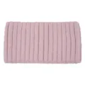Solid pink knitted headband with ribbed texture, wide elastic hair band for women daily wear. - Pink