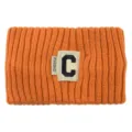 Bandeau en tricot côtelé orange avec patch lettre C, accessoire cheveux tendance femme. - Bandeau Tricoté Lettre C / Orange