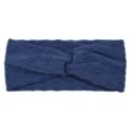Solid dark blue yoga headband with twisted front detail, stretchy wide sports hair band for women. - Navy Blue