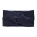 Navy blue knitted twisted headband, metallic silver wire wide hair band for daily sports yoga. - Twist Style / Navy Blue