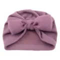 Babyturban Mütze mit großer Schleife, weiche Strick Kleinkind Kopfbedeckung, einfarbig. - Einheitsgröße / Lila
