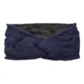 Dark blue knitted twist headband with plush lining for women warm winter ear warmer sports. - Navy Blue