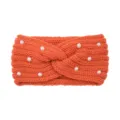 Fascia per capelli in maglia arancione con perle design intrecciato accessorio invernale - Arancione