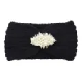 Black knitted wool headband with pearl cluster, warm winter hair accessories for women. - Black