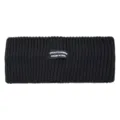 Black knitted headband for women, wide fleece hair band, yoga and washing face accessory. - Black