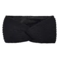 Black knitted cross fleece headband winter warm ear warmer thick thermal hair accessory. - Black