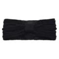 Black Knitted Bow Headband Fleece Lined Winter Ear Warmer Hair Band Accessories - Black