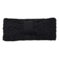 Black cable knit fleece-lined bow headband, thick warm winter ear warmer sports hair band. - Black