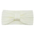 White Knitted Bow Headband, Warm Wool Hair Wrap Band, Cute Solid Color Winter Hair Accessory. - Off White