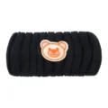 Black knitted hairband with cute bear patch, soft winter headband for women daily wash face. - Black