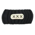 Black knit headband with white patch and cross embroidery for women daily wear facial wash. - Black
