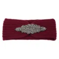 Fascia in maglia borgogna con decorazione di perline argentate scintillanti, accessorio invernale. - Borgogna