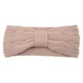 Pink knit headband with cable braid and bow detail, warm winter hair accessory for women. - Bow Cable Knit Headband (MT22-025) / Pink