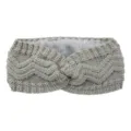 Grey chunky knit fleece lined twist headband ear warmer winter thermal cold weather head wrap - Light Gray
