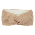 Beige knitted headband with plush fleece lining, stylish twist ear warmer for cold winter weather. - Rice Pink