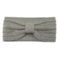 Grey knitted bow headband for women, cozy winter hair band, stylish striped hair accessory. - Light Gray