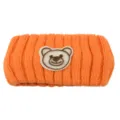 Orange knitted hairband with cute bear patch, perfect for face washing and daily wear. - Orange