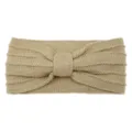 Beige knitted headband winter warm hair accessory striped bow ear warmer stylish design - Beige