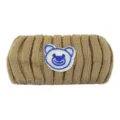 Brown knitted headband with cute blue bear embroidery, wide winter hair band for women. - Khaki