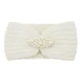 Bandeau Perle Tricoté Blanc Chaud Laine Cheveux Bande Hiver Mode Accessoire Cheveux - Crème
