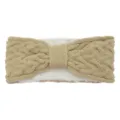 Beige cable knit bow fleece lined headband thick winter warm ear warmer hair band - Beige